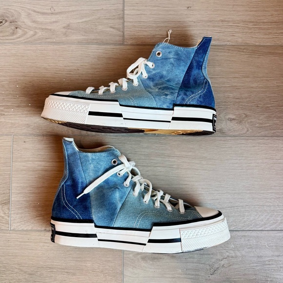 Converse Chuck 70 Plus High ‘Distressed Denim’ A12044C Navy/Egret/Black Sz 10.5 - Picture 2 of 8
